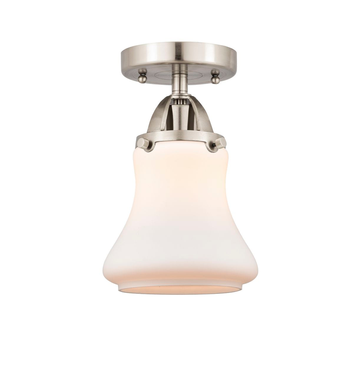 288-1C-SN-G191 1-Light 6" Brushed Satin Nickel Semi-Flush Mount - Matte White Bellmont Glass - LED Bulb - Dimmensions: 6 x 6 x 9.75 - Sloped Ceiling Compatible: No