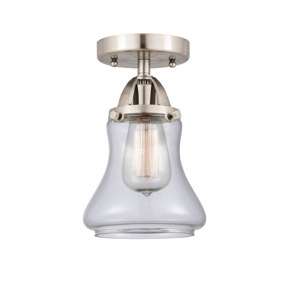 288-1C-SN-G192 1-Light 6" Brushed Satin Nickel Semi-Flush Mount - Clear Bellmont Glass - LED Bulb - Dimmensions: 6 x 6 x 9.75 - Sloped Ceiling Compatible: No