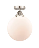 288-1C-SN-G201-10 1-Light 10" Brushed Satin Nickel Semi-Flush Mount - Matte White Cased Beacon Glass - LED Bulb - Dimmensions: 10 x 10 x 13.25 - Sloped Ceiling Compatible: No