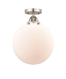 288-1C-SN-G201-12 1-Light 12" Brushed Satin Nickel Semi-Flush Mount - Matte White Cased Beacon Glass - LED Bulb - Dimmensions: 12 x 12 x 15.25 - Sloped Ceiling Compatible: No