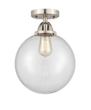 288-1C-SN-G202-10 1-Light 10" Brushed Satin Nickel Semi-Flush Mount - Clear Beacon Glass - LED Bulb - Dimmensions: 10 x 10 x 13.25 - Sloped Ceiling Compatible: No