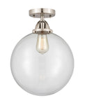 288-1C-SN-G202-12 1-Light 12" Brushed Satin Nickel Semi-Flush Mount - Clear Beacon Glass - LED Bulb - Dimmensions: 12 x 12 x 15.25 - Sloped Ceiling Compatible: No