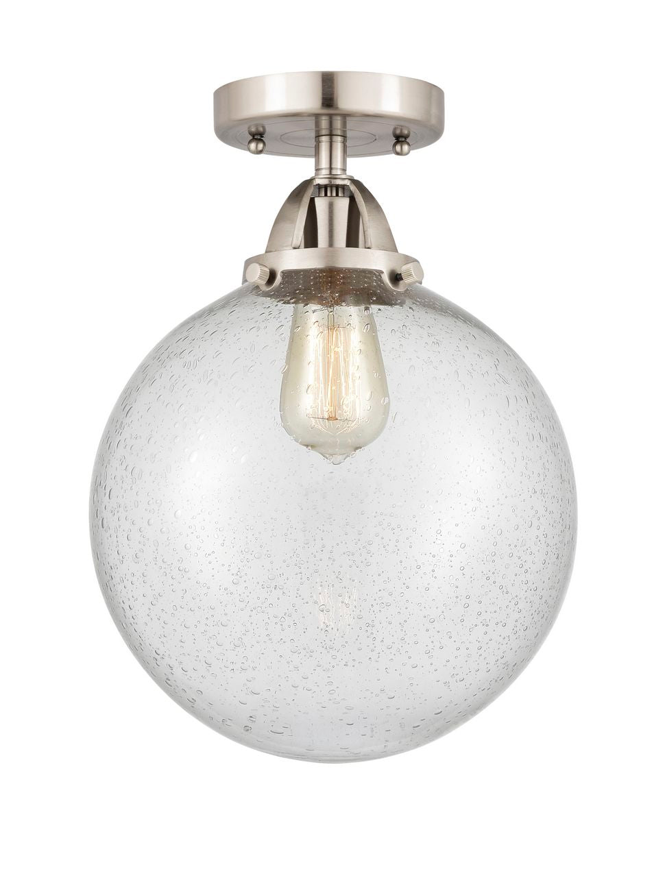 288-1C-SN-G204-10 1-Light 10" Brushed Satin Nickel Semi-Flush Mount - Seedy Beacon Glass - LED Bulb - Dimmensions: 10 x 10 x 13.25 - Sloped Ceiling Compatible: No