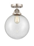 288-1C-SN-G204-10 1-Light 10" Brushed Satin Nickel Semi-Flush Mount - Seedy Beacon Glass - LED Bulb - Dimmensions: 10 x 10 x 13.25 - Sloped Ceiling Compatible: No