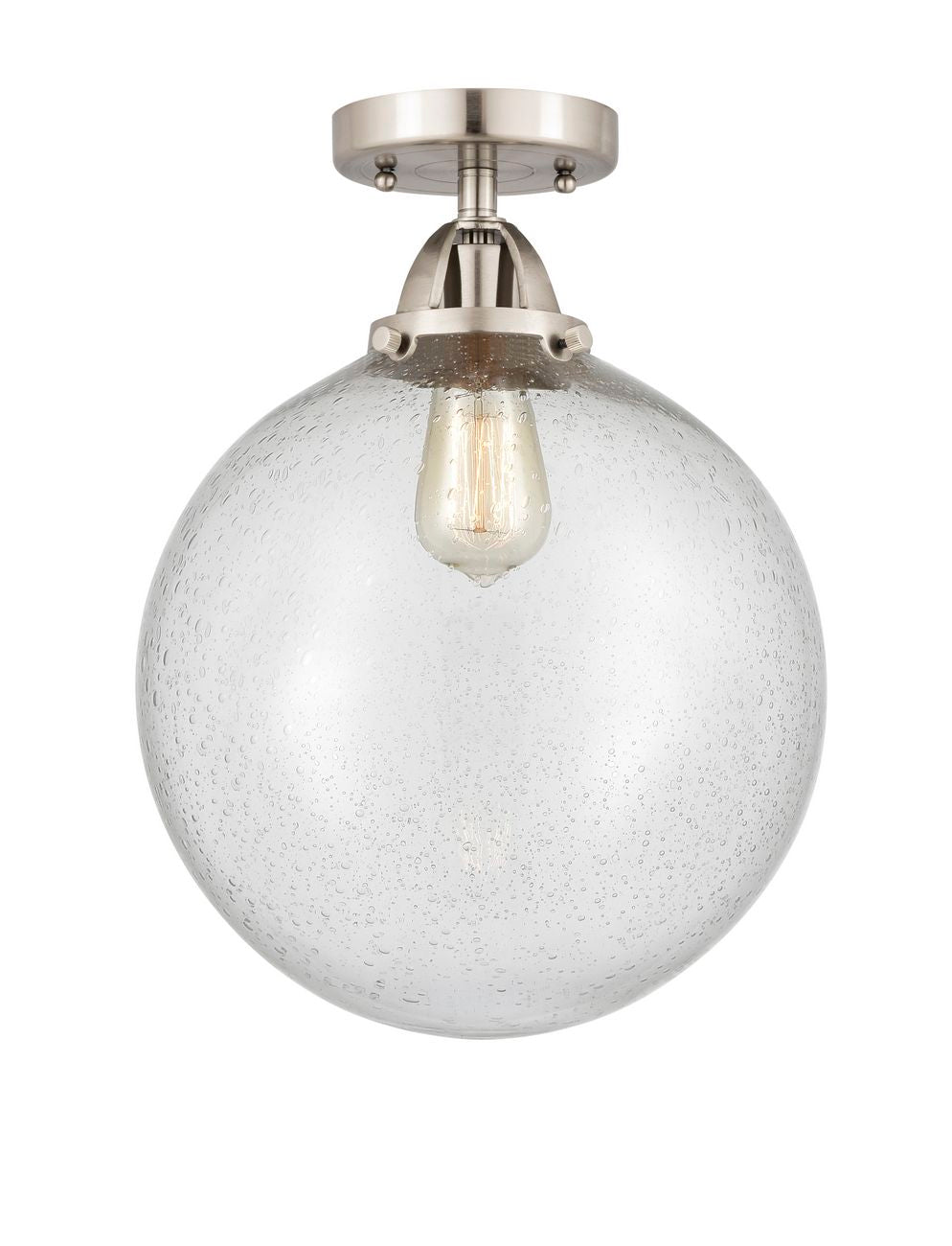 288-1C-SN-G204-12 1-Light 12" Brushed Satin Nickel Semi-Flush Mount - Seedy Beacon Glass - LED Bulb - Dimmensions: 12 x 12 x 15.25 - Sloped Ceiling Compatible: No