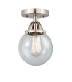 288-1C-SN-G204-6 1-Light 6" Brushed Satin Nickel Semi-Flush Mount - Seedy Beacon Glass - LED Bulb - Dimmensions: 6 x 6 x 9.25 - Sloped Ceiling Compatible: No