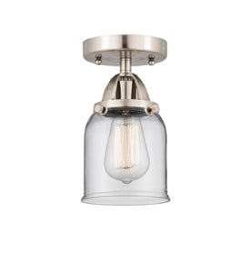 288-1C-SN-G52 1-Light 5" Brushed Satin Nickel Semi-Flush Mount - Clear Small Bell Glass - LED Bulb - Dimmensions: 5 x 5 x 9.25 - Sloped Ceiling Compatible: No