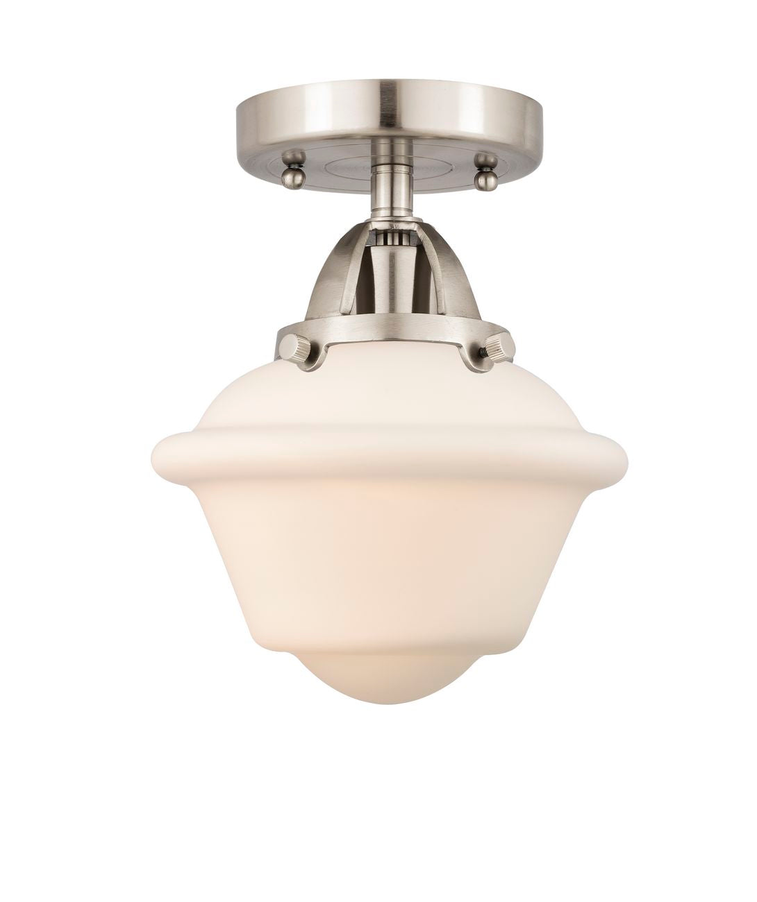 288-1C-SN-G531 1-Light 7.5" Brushed Satin Nickel Semi-Flush Mount - Matte White Cased Small Oxford Glass - LED Bulb - Dimmensions: 7.5 x 7.5 x 9.25 - Sloped Ceiling Compatible: No