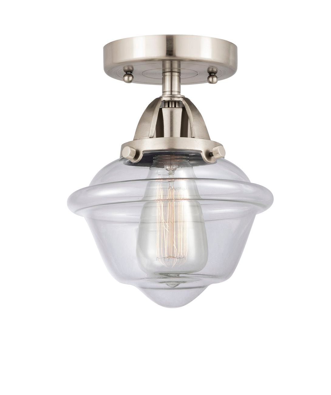288-1C-SN-G532 1-Light 7.5" Brushed Satin Nickel Semi-Flush Mount - Clear Small Oxford Glass - LED Bulb - Dimmensions: 7.5 x 7.5 x 9.25 - Sloped Ceiling Compatible: No