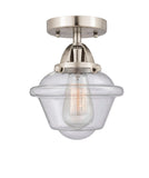 288-1C-SN-G534 1-Light 7.5" Brushed Satin Nickel Semi-Flush Mount - Seedy Small Oxford Glass - LED Bulb - Dimmensions: 7.5 x 7.5 x 9.25 - Sloped Ceiling Compatible: No