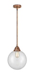 Stem Hung 10" Antique Copper Mini Pendant - Clear Beacon Glass LED