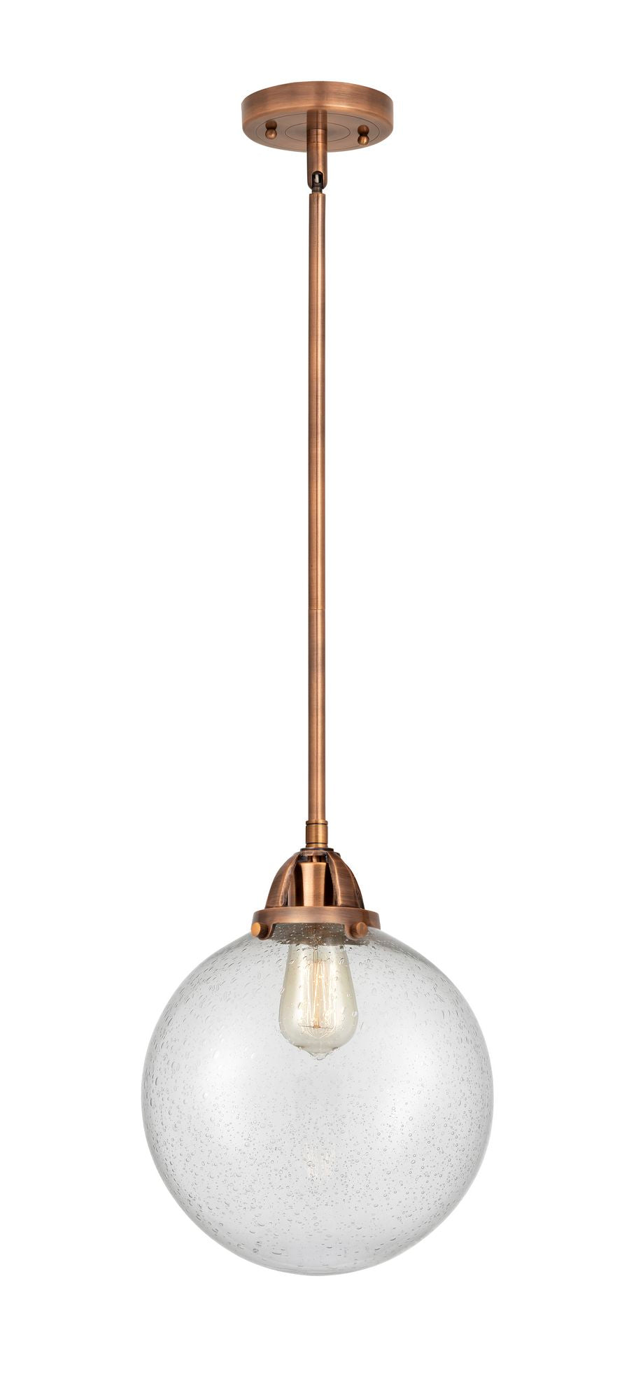 Stem Hung 10" Antique Copper Mini Pendant - Seedy Beacon Glass LED