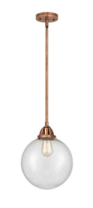 Stem Hung 10" Antique Copper Mini Pendant - Seedy Beacon Glass LED