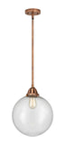 Stem Hung 12" Antique Copper Mini Pendant - Seedy Beacon Glass LED