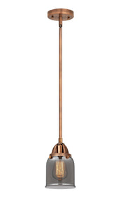 Stem Hung 5" Antique Copper Mini Pendant - Plated Smoke Small Bell Glass LED