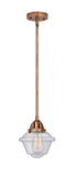 Stem Hung 7.5" Antique Copper Mini Pendant - Seedy Small Oxford Glass LED