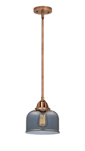 Stem Hung 8" Antique Copper Mini Pendant - Plated Smoke Large Bell Glass LED