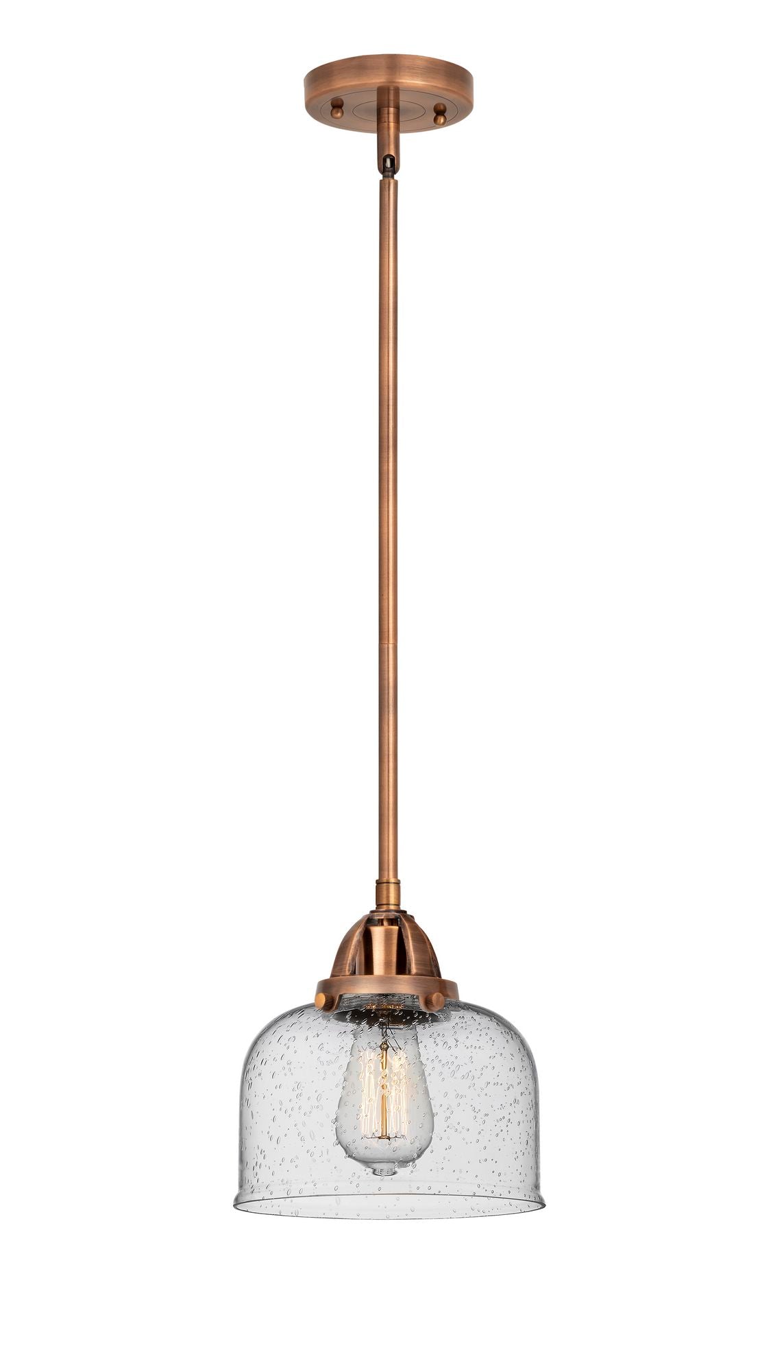 Stem Hung 8" Antique Copper Mini Pendant - Seedy Large Bell Glass LED