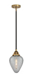 288-1S-BAB-G165 Stem Hung 6.5" Black Antique Brass Mini Pendant - Clear Crackle Geneseo Glass - LED Bulb - Dimmensions: 6.5 x 6.5 x 11.5<br>Minimum Height : 21<br>Maximum Height : 45 - Sloped Ceiling Compatible: Yes