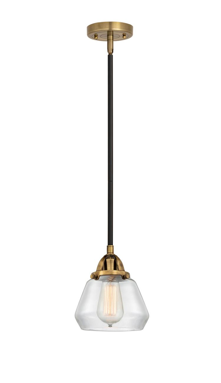 288-1S-BAB-G172 Stem Hung 6.75" Black Antique Brass Mini Pendant - Clear Fulton Glass - LED Bulb - Dimmensions: 6.75 x 6.75 x 8<br>Minimum Height : 17.5<br>Maximum Height : 41.5 - Sloped Ceiling Compatible: Yes