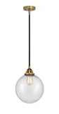 288-1S-BAB-G204-10 Stem Hung 10" Black Antique Brass Mini Pendant - Seedy Beacon Glass - LED Bulb - Dimmensions: 10 x 10 x 12.5<br>Minimum Height : 22<br>Maximum Height : 46 - Sloped Ceiling Compatible: Yes