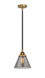 288-1S-BAB-G43 Stem Hung 7.75" Black Antique Brass Mini Pendant - Plated Smoke Large Cone Glass - LED Bulb - Dimmensions: 7.75 x 7.75 x 8.75<br>Minimum Height : 18.25<br>Maximum Height : 42.25 - Sloped Ceiling Compatible: Yes