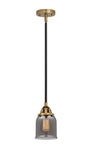 288-1S-BAB-G53 Stem Hung 5" Black Antique Brass Mini Pendant - Plated Smoke Small Bell Glass - LED Bulb - Dimmensions: 5 x 5 x 8.5<br>Minimum Height : 18<br>Maximum Height : 42 - Sloped Ceiling Compatible: Yes