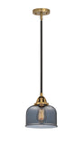 288-1S-BAB-G73 Stem Hung 8" Black Antique Brass Mini Pendant - Plated Smoke Large Bell Glass - LED Bulb - Dimmensions: 8 x 8 x 8.5<br>Minimum Height : 18<br>Maximum Height : 42 - Sloped Ceiling Compatible: Yes