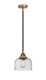 288-1S-BAB-G74 Stem Hung 8" Black Antique Brass Mini Pendant - Seedy Large Bell Glass - LED Bulb - Dimmensions: 8 x 8 x 8.5<br>Minimum Height : 18<br>Maximum Height : 42 - Sloped Ceiling Compatible: Yes
