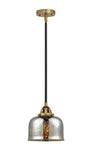 288-1S-BAB-G78 Stem Hung 8" Black Antique Brass Mini Pendant - Silver Plated Mercury Large Bell Glass - LED Bulb - Dimmensions: 8 x 8 x 8.5<br>Minimum Height : 18<br>Maximum Height : 42 - Sloped Ceiling Compatible: Yes