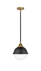 288-1S-BAB-HFS-82-BK Stem Hung 9" Matte Black Mini Pendant - Clear Hampden Glass - LED Bulb - Dimmensions: 9 x 9 x 11<br>Minimum Height : 20<br>Maximum Height : 44 - Sloped Ceiling Compatible: Yes