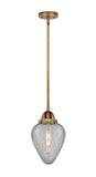 288-1S-BB-G165 Stem Hung 6.5" Brushed Brass Mini Pendant - Clear Crackle Geneseo Glass - LED Bulb - Dimmensions: 6.5 x 6.5 x 11.5<br>Minimum Height : 21<br>Maximum Height : 45 - Sloped Ceiling Compatible: Yes