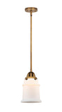 288-1S-BB-G181 Stem Hung 6" Brushed Brass Mini Pendant - Matte White Canton Glass - LED Bulb - Dimmensions: 6 x 6 x 10<br>Minimum Height : 19.5<br>Maximum Height : 43.5 - Sloped Ceiling Compatible: Yes