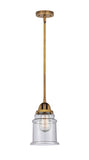 288-1S-BB-G184 Stem Hung 6" Brushed Brass Mini Pendant - Seedy Canton Glass - LED Bulb - Dimmensions: 6 x 6 x 10<br>Minimum Height : 19.5<br>Maximum Height : 43.5 - Sloped Ceiling Compatible: Yes
