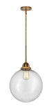 288-1S-BB-G204-12 Stem Hung 12" Brushed Brass Mini Pendant - Seedy Beacon Glass - LED Bulb - Dimmensions: 12 x 12 x 14.5<br>Minimum Height : 24<br>Maximum Height : 48 - Sloped Ceiling Compatible: Yes