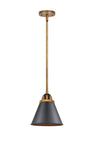288-1S-BB-M13-BK Stem Hung 8" Brushed Brass Mini Pendant - Matte Black Appalachian Shade - LED Bulb - Dimmensions: 8 x 8 x 8.875<br>Minimum Height : 18.375<br>Maximum Height : 42.375 - Sloped Ceiling Compatible: Yes