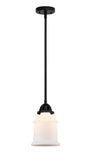 288-1S-BK-G181 Stem Hung 6" Matte Black Mini Pendant - Matte White Canton Glass - LED Bulb - Dimmensions: 6 x 6 x 10<br>Minimum Height : 19.5<br>Maximum Height : 43.5 - Sloped Ceiling Compatible: Yes