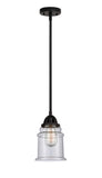 288-1S-BK-G184 Stem Hung 6" Matte Black Mini Pendant - Seedy Canton Glass - LED Bulb - Dimmensions: 6 x 6 x 10<br>Minimum Height : 19.5<br>Maximum Height : 43.5 - Sloped Ceiling Compatible: Yes