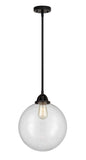 288-1S-BK-G202-12 Stem Hung 12" Matte Black Mini Pendant - Clear Beacon Glass - LED Bulb - Dimmensions: 12 x 12 x 14.5<br>Minimum Height : 24<br>Maximum Height : 48 - Sloped Ceiling Compatible: Yes