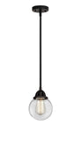 288-1S-BK-G202-6 Stem Hung 6" Matte Black Mini Pendant - Clear Beacon Glass - LED Bulb - Dimmensions: 6 x 6 x 8.5<br>Minimum Height : 18<br>Maximum Height : 42 - Sloped Ceiling Compatible: Yes