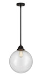 288-1S-BK-G204-12 Stem Hung 12" Matte Black Mini Pendant - Seedy Beacon Glass - LED Bulb - Dimmensions: 12 x 12 x 14.5<br>Minimum Height : 24<br>Maximum Height : 48 - Sloped Ceiling Compatible: Yes