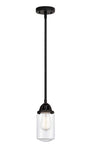 288-1S-BK-G312 Stem Hung 4.5" Matte Black Mini Pendant - Clear Dover Glass - LED Bulb - Dimmensions: 4.5 x 4.5 x 9.25<br>Minimum Height : 18.75<br>Maximum Height : 42.75 - Sloped Ceiling Compatible: Yes