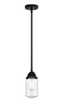 288-1S-BK-G314 Stem Hung 4.5" Matte Black Mini Pendant - Seedy Dover Glass - LED Bulb - Dimmensions: 4.5 x 4.5 x 9.25<br>Minimum Height : 18.75<br>Maximum Height : 42.75 - Sloped Ceiling Compatible: Yes