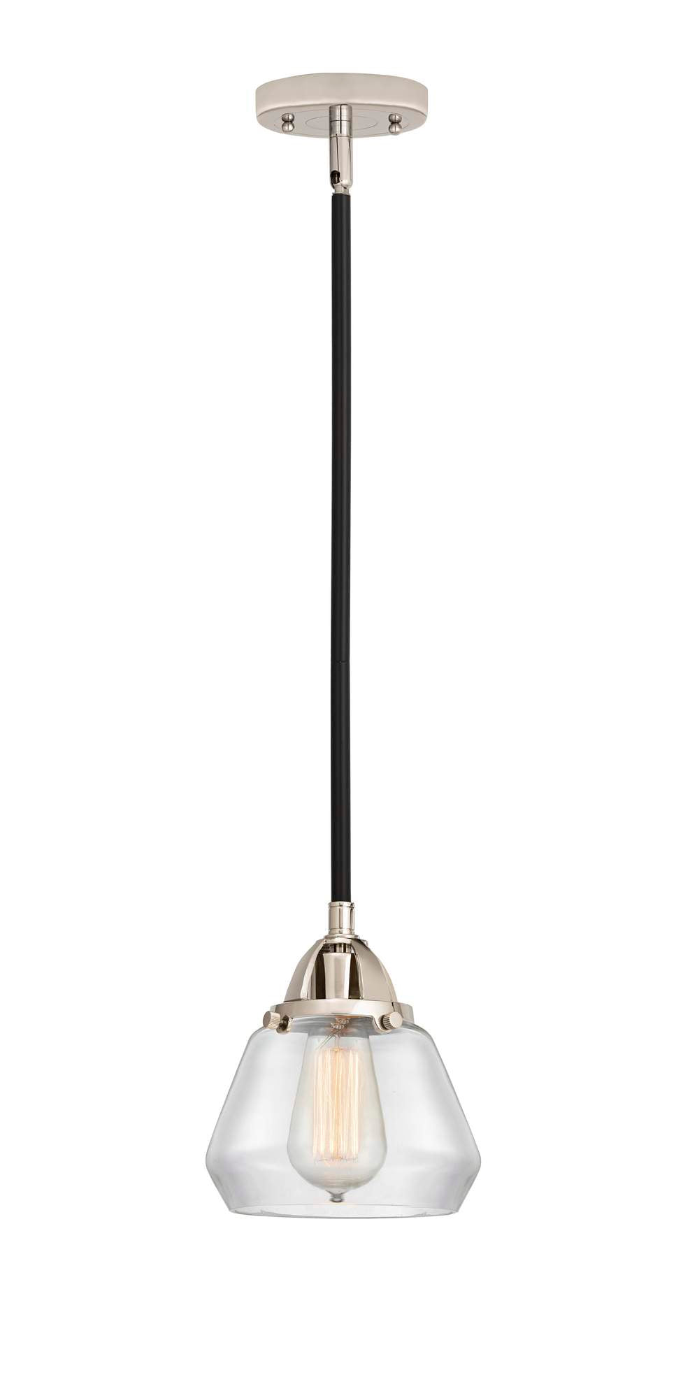288-1S-BPN-G172 Stem Hung 6.75" Black Polished Nickel Mini Pendant - Clear Fulton Glass - LED Bulb - Dimmensions: 6.75 x 6.75 x 8<br>Minimum Height : 17.5<br>Maximum Height : 41.5 - Sloped Ceiling Compatible: Yes