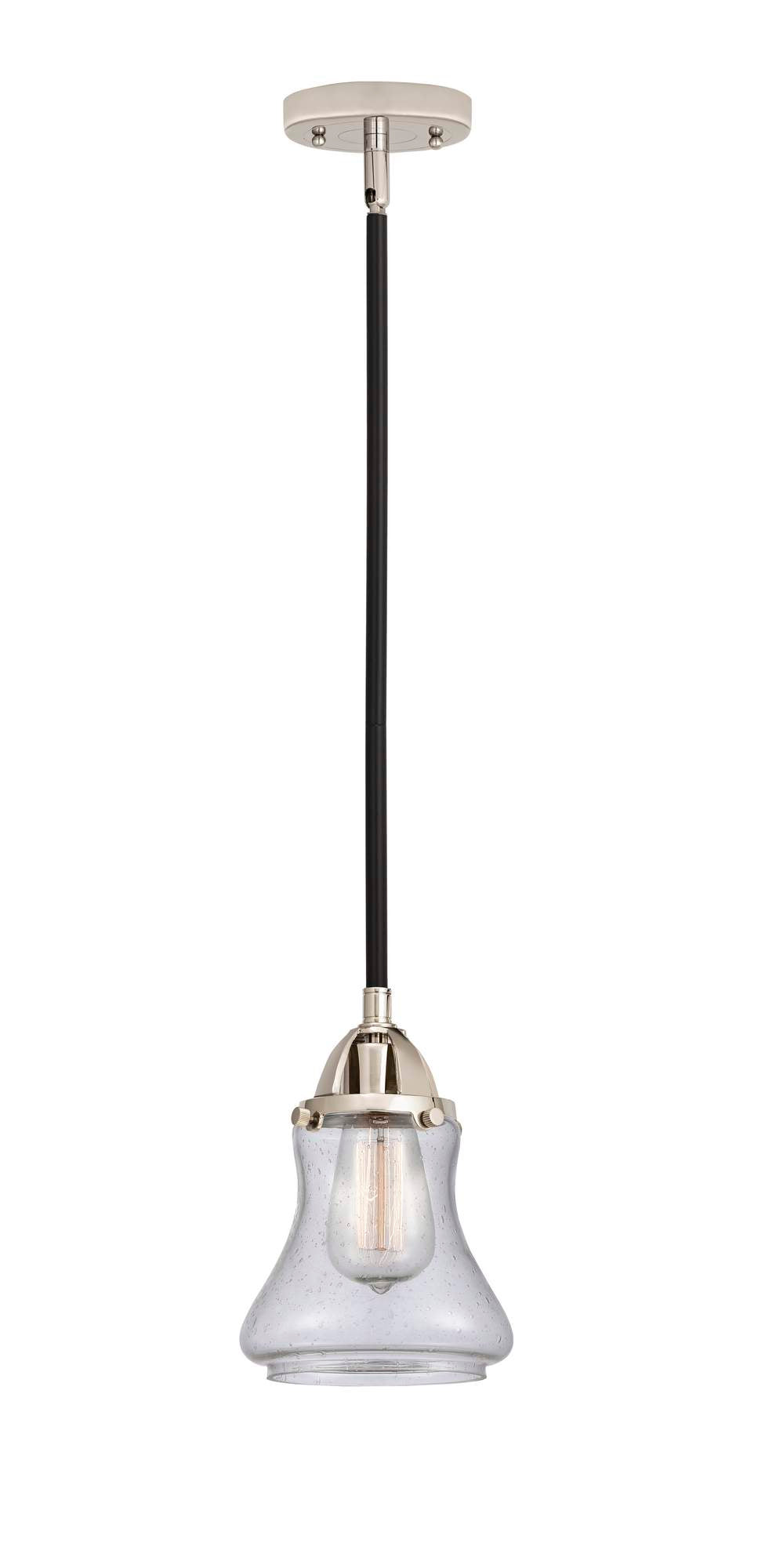 288-1S-BPN-G194 Stem Hung 6" Black Polished Nickel Mini Pendant - Seedy Bellmont Glass - LED Bulb - Dimmensions: 6 x 6 x 9<br>Minimum Height : 18.5<br>Maximum Height : 42.5 - Sloped Ceiling Compatible: Yes