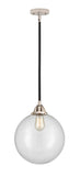288-1S-BPN-G202-12 Stem Hung 12" Black Polished Nickel Mini Pendant - Clear Beacon Glass - LED Bulb - Dimmensions: 12 x 12 x 14.5<br>Minimum Height : 24<br>Maximum Height : 48 - Sloped Ceiling Compatible: Yes