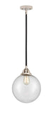 288-1S-BPN-G204-10 Stem Hung 10" Black Polished Nickel Mini Pendant - Seedy Beacon Glass - LED Bulb - Dimmensions: 10 x 10 x 12.5<br>Minimum Height : 22<br>Maximum Height : 46 - Sloped Ceiling Compatible: Yes