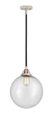 288-1S-BPN-G204-12 Stem Hung 12" Black Polished Nickel Mini Pendant - Seedy Beacon Glass - LED Bulb - Dimmensions: 12 x 12 x 14.5<br>Minimum Height : 24<br>Maximum Height : 48 - Sloped Ceiling Compatible: Yes