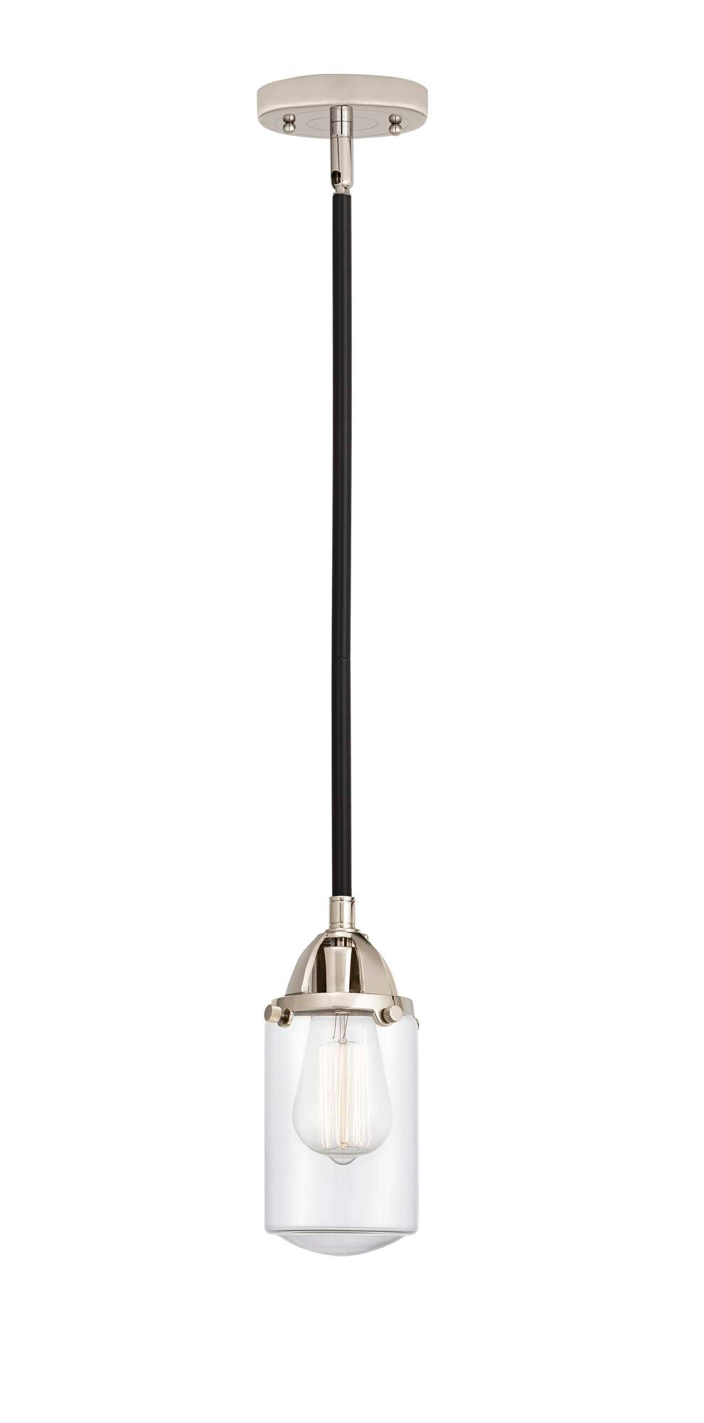 288-1S-BPN-G312 Stem Hung 4.5" Black Polished Nickel Mini Pendant - Clear Dover Glass - LED Bulb - Dimmensions: 4.5 x 4.5 x 9.25<br>Minimum Height : 18.75<br>Maximum Height : 42.75 - Sloped Ceiling Compatible: Yes