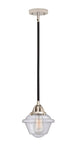 288-1S-BPN-G534 Stem Hung 7.5" Black Polished Nickel Mini Pendant - Seedy Small Oxford Glass - LED Bulb - Dimmensions: 7.5 x 7.5 x 8.5<br>Minimum Height : 18<br>Maximum Height : 42 - Sloped Ceiling Compatible: Yes